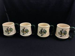 Set of 4 Vintage Metlox Poppytrail Rooster,  Chicken Coffee Cups / Cocoa Mugs 2