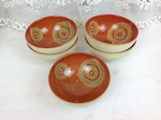Denby Fire " Chilli " (5) Rice Bowls 5 " X 2.  5 " Salad Cereal Soup Cream Outside
