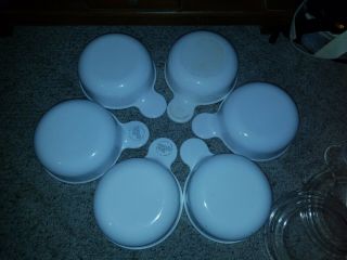 6 VINTAGE CORNING WARE WHITE GRAB IT BOWLS P150 - B WITH 2 GLASS 3 Plastic Lids 5