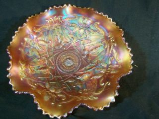 Rare Antique Carnival Glass Ruffled Footed Bowl Northwood Wishbone 8 1/2 " Dia