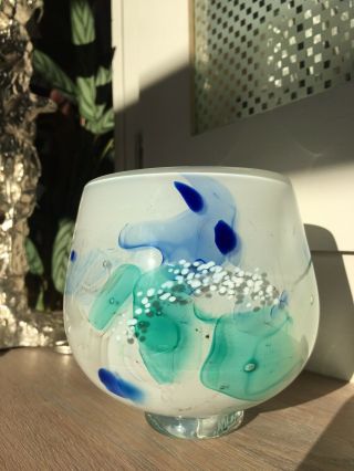 Vintage Signed Sanders & Wallace Studio Art Glass Flotsam Bowl / Vase