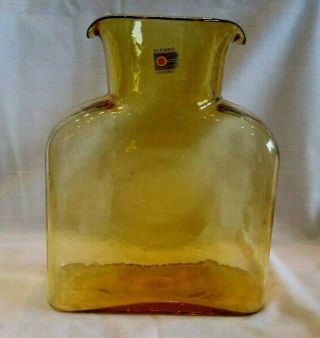 Blenko Glass Double Spout Water Pitcher Amber Honey Carafe Bottle