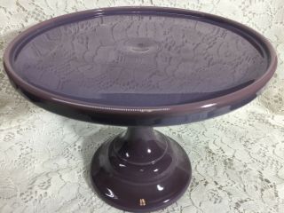 Purple Milk Glass Cake Serving Stand Plate Platter Pedestal Raised Tray Cupcake