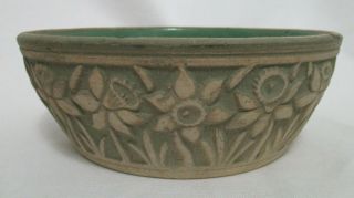 Red Wing Art Pottery Stoneware/brushware Bowl/planter With Daffodils,  7 3/4 " Dia