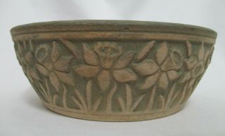 Red Wing Art Pottery Stoneware/Brushware Bowl/Planter with Daffodils,  7 3/4 