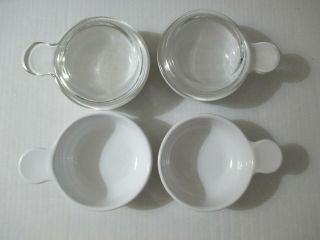 4 Vintage Corning Ware White Grab It Bowls P150 - B With 2 Glass Lids P150 - C Euc