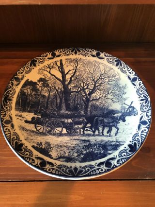 Delfts Blauw Blue Delft Large 15 1/2 Charger Chemkefa Hand Painted Farmer Horses