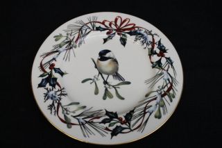 Lenox Winter Greetings Chickadee White Accent Luncheon Plate 9.  25 " Gold Trim