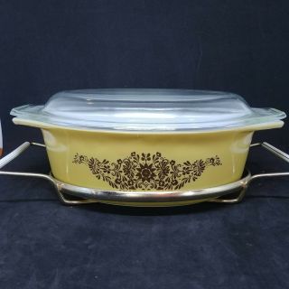 Vintage Pyrex Promotional Golden Garland 043 1.  5 Qt Casserole Dish With Rack