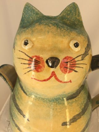 Vintage MCM Italica ARS Pottery Cat Pitcher Italian Pottery 10” X.  6” 3