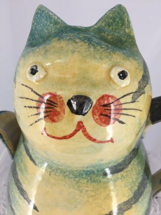 Vintage MCM Italica ARS Pottery Cat Pitcher Italian Pottery 10” X.  6” 7