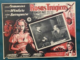 Moss Rose Peggy Cummins Vincet Price 1947 Vintage Mexican Lobby Card