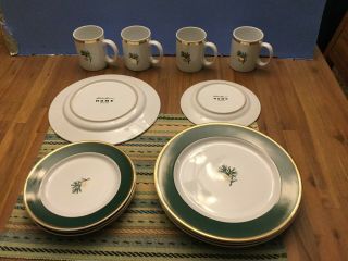 Eddie Bauer Home Holiday Pine Cone And Gold Dishes With Matching Mugs Set Of 4
