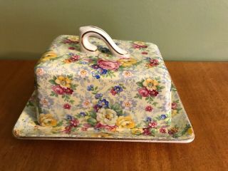 Lord Nelson Ware Chintz Rose Time Covered Butter Cheese Dish -
