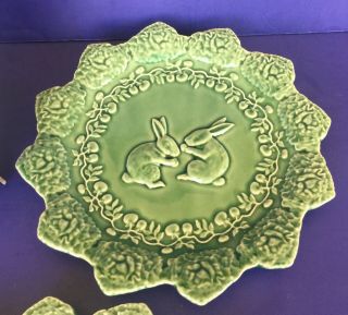Bordallo Pinheiro Set Of 4 Green Rabbit 8” Accent Plates