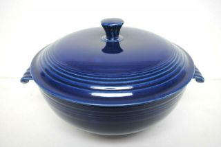 Rare Homer Laughlin Vintage Fiesta Ware Cobalt Blue Handle Casserole Bowl & Lid