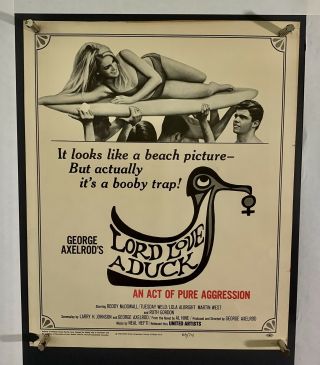 Lord Love Duck Movie Poster (vg) Window Card 1966 14x17 Trimmed Roddy Mcdowell