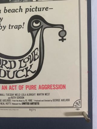 LORD LOVE DUCK Movie Poster (VG) Window Card 1966 14x17 Trimmed Roddy McDowell 4