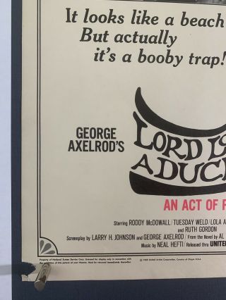 LORD LOVE DUCK Movie Poster (VG) Window Card 1966 14x17 Trimmed Roddy McDowell 5
