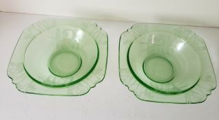 Two Federal Glass Parrot Sylvan Green Depression 7 " Berry/ Soup Bowl C1931 - 32