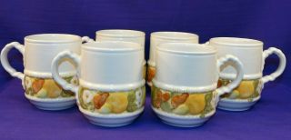 Set Of 6 Vernon Ware Della Robbia Dinnerware 4 " Coffee Mugs Metlox Usa Fruit