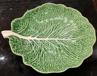 Bordallo Pinheiro Green Cabbage Leaf Majolica Pottery Serving Dish Bowl 13.  5”