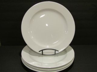 Crate & Barrel Poland 12 " Round Set Of 4 Dinner Plates White Rimmed Plates