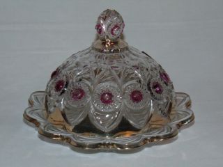 Orante Antique Victorian Early American Pressed Glass Butter Dish & Lid Eapg
