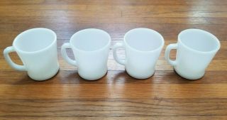 4 Vintage Mug Fire King White Milk Glass Coffee Mugs D Handles,  Cups