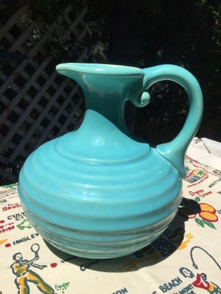 Htf Stylish Old Blue Franciscan Pottery Ring Ware Carafe Pitcher
