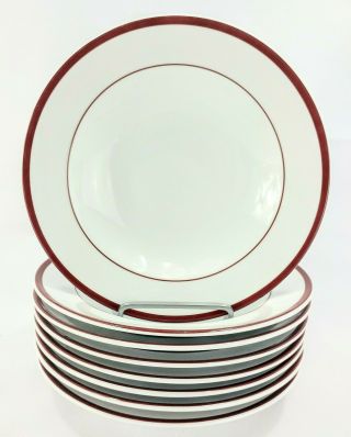 Williams Sonoma Brasserie Maroon Rimmed Soup Bowls 9 " Near (set Of 8)