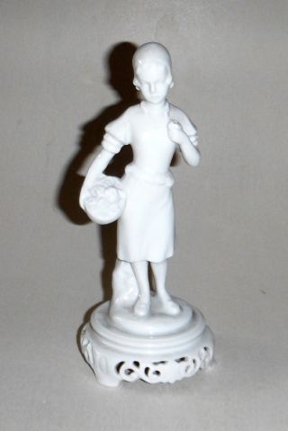 White Herend Porcelain Girl With Flower Figurine