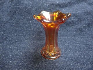 Antique Carnival Imperial Morning Glory Marigold Squatty Vase 4 3/4” Tall