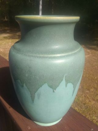 Marked 9.  5 " Roseville Pottery Carnelian Vase With Drip Green Glaze Arts & Craft