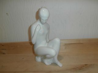 Royal Dux White Glaze Vintage Seated Nude Woman Female Figurine
