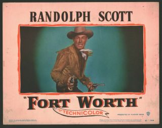 Fort Worth Lobby Card (verygood) 1951 Randolph Scott Movie Poster Art 299
