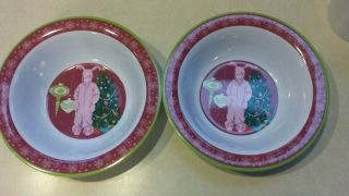 A Christmas Story Ralphie Pink Bunny Suit Two Plastic Bowl Holiday Breakfast
