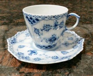 Royal Copenhagen Blue Fluted Full Lace Cup And Saucer