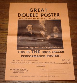 Mick Jagger Rolling Stones Order Form Handbill Flyer For Performance Poster 1970