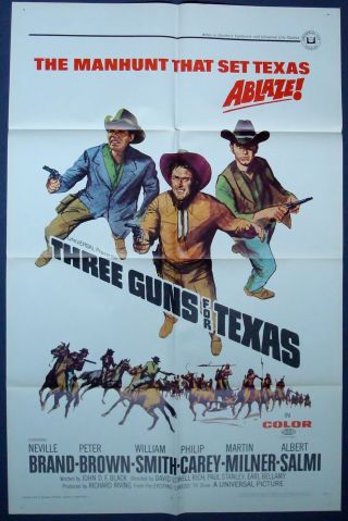 Three Guns For Texas (nm -) Orig Movie Poster 1968 Folded One Sheet 1sh Cowboys