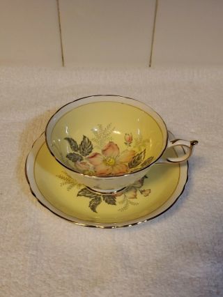 Paragon Wild Rose On Pale Yellow Teacup And Saucer