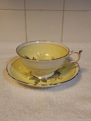 Paragon Wild Rose On Pale Yellow Teacup and Saucer 2