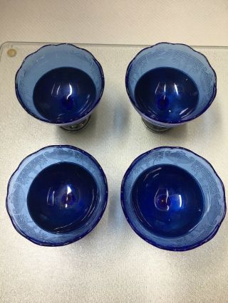 Macbeth Evans Cobalt Blue Depression Glass Sherbet Metal Bases (4) Vintage
