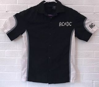 Vintage Ac/dc Rockware Button Front Short Sleeve Shirt Men Size Med Black White