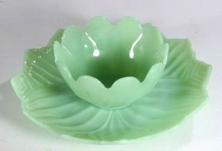 Jadeite Green Fire King Lotus Bowl,  8 