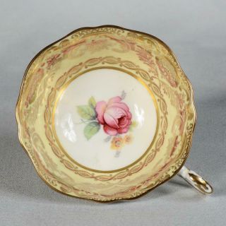 GORGEOUS PARAGON TEACUP & SAUCER - WHITE/YELLOW ORNATE GILDED DESIGNS ROSE CENTRE 3