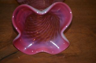 Fenton Glass Spiral Optic Cranberry Opalescent Vase 7 3/4 