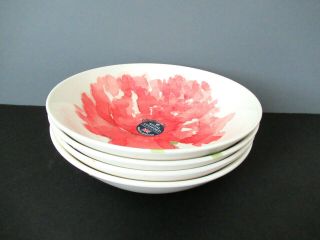 Royal Stafford Red Poppy Set Of 4 Coupe Cereal Bowls (7 - 1/2 ")