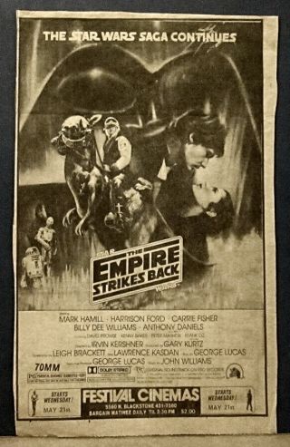 2 Large 1979 Sci - Fi Newspaper Ads / The Empire Strikes Back & Alien