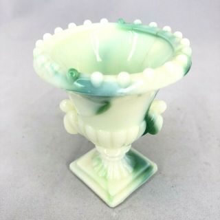 Vintage Akro Agate Jadeite Swirl Slag Glass Toothpick Holder Urn Uv 3.  25”